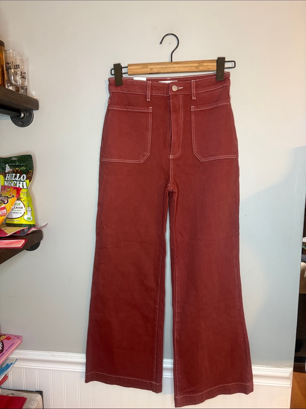 High-Waist Wide Leg  Pants - Rust Red